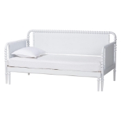 Baxton Studio Lucera Bobbin Twin-To-King Expandable Daybed - Wood Bed Frame with Turned Spindle Detailing, Classic Style Sofa Bed for Bedroom or Guest Room, White Baxton Studio restaurant furniture, hotel furniture, commercial furniture, wholesale bedroom furniture, wholesale twin, classic twin